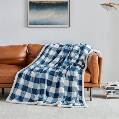 Touchat Sherpa Plaid Twin Blanket 60" X 70", Fuzzy Fluffy Soft Cozy Throw Blanket, Twin Size Plush