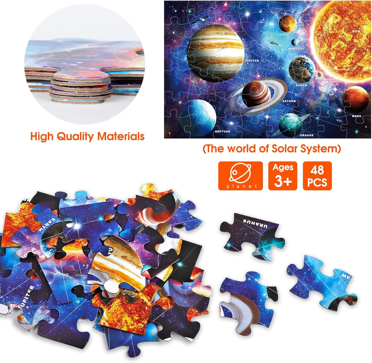 Jumbo Floor Puzzle for Kids Ages 4-8,Solar System Jigsaw Puzzles,48 Piece Space Large Puzzles for