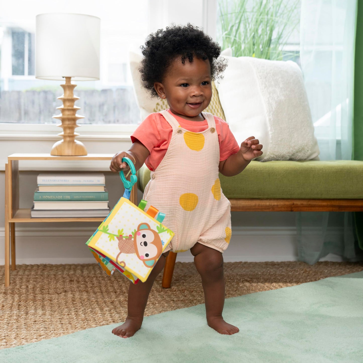 Bright Starts Safari Buddies Soft Book, Crinkle Plush Pages with Lion, Monkey, Elephant & More