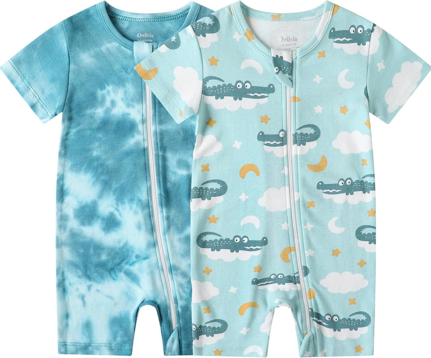 Owlivia Baby Short Sleeve Summer Romper Set, 2 Pack Tank Jumpsuit for Girls and Boys, Cartoon One