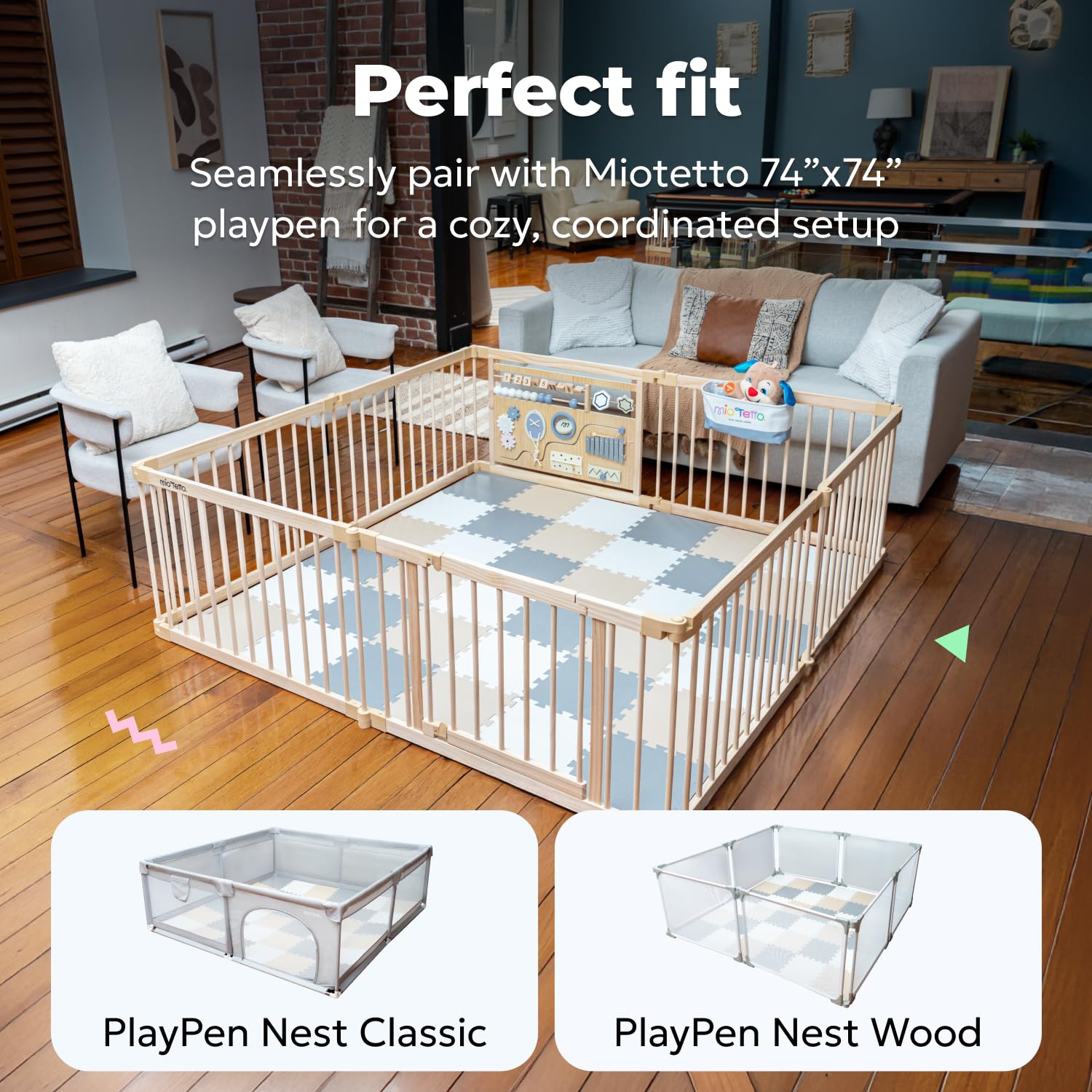 MioTetto Baby Play Mat, Soft Foam Floor Tiles for Kids. Adjustable Interlocking Foam Tiles, Fits