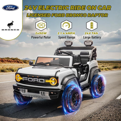 ENYOPRO 24V Ride On Toys for Big Kids, Licensed Ford Bronco Raptor 2-Seater Electric Car w/Remote