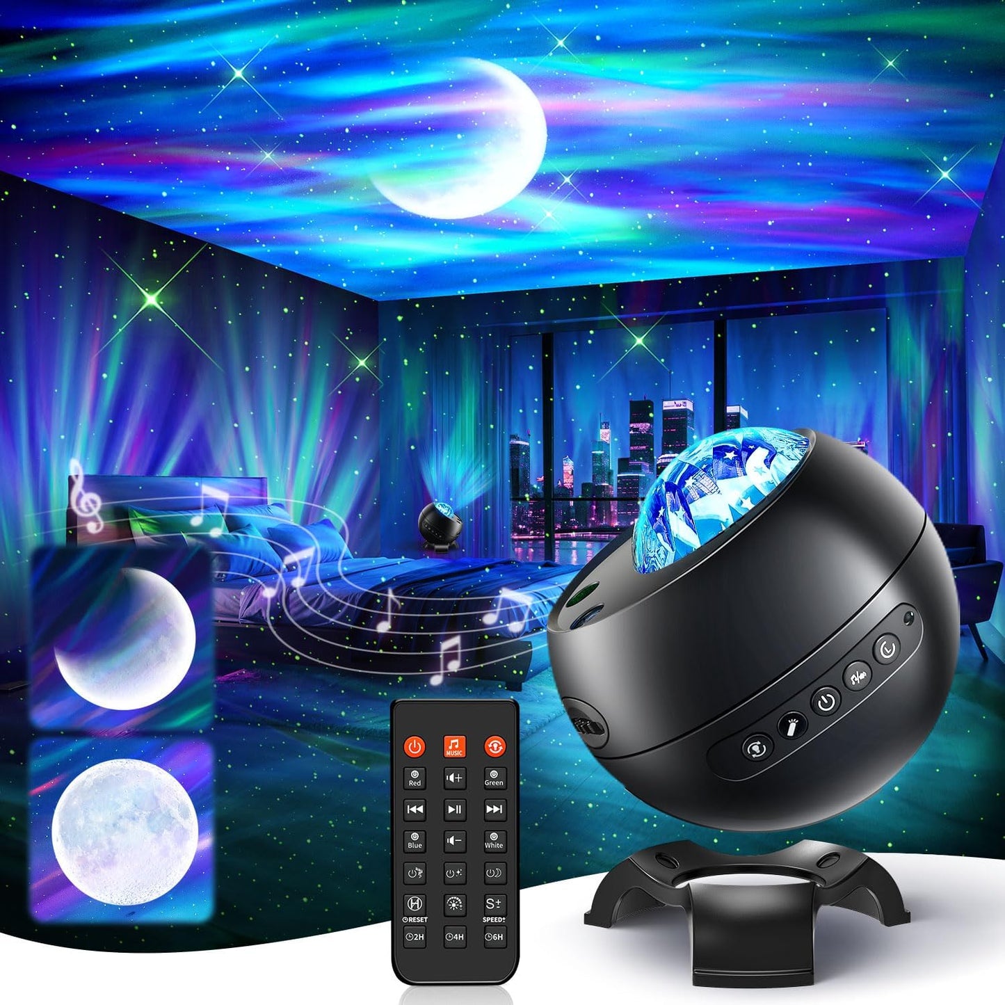 One Fire Northern Lights, 21Colors Galaxy Projector for Bedroom, 15White Noise&Bluetooth Star