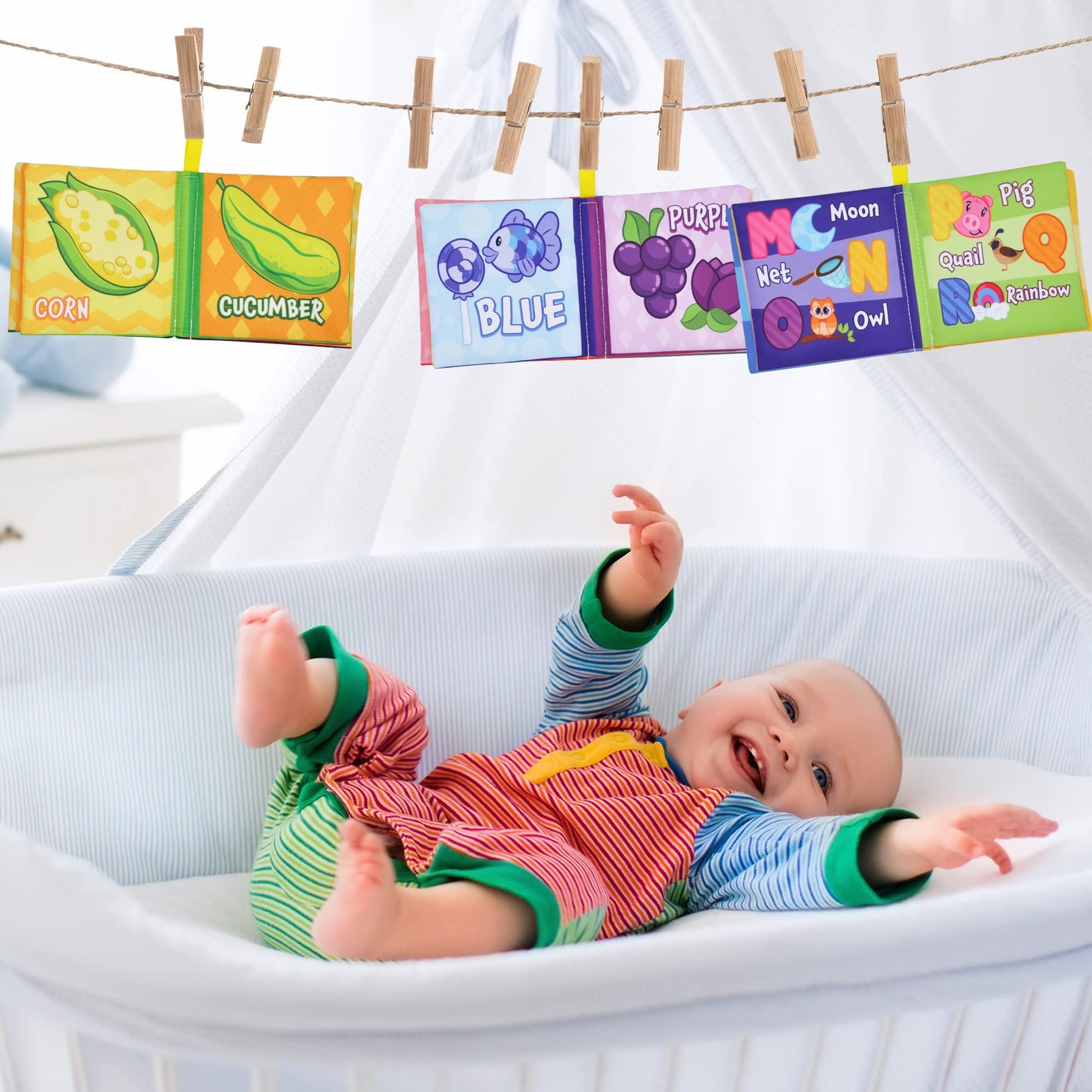 JOYIN 12 Pcs Bath Books, Nontoxic Fabric Soft Crinkly Cloth Books, Waterproof, Bathtub Pool and