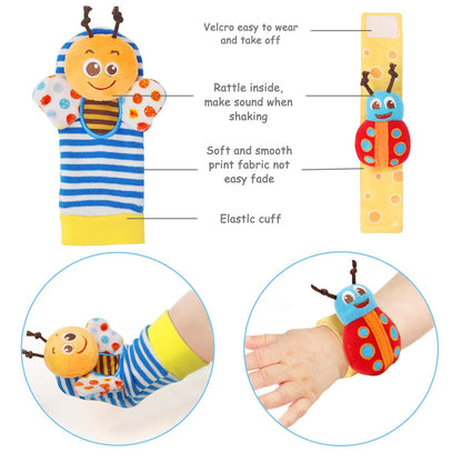 Bloobloomax Soft Baby Rattle Wrist Rattle Foot Finder Socks Set,Cotton and Plush Stuffed Infant