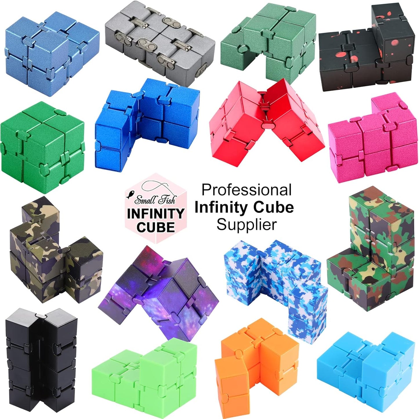 SMALL FISH Fidget Infinity Cube - Built-in Metal Never Ending Infinity Cube, Cool Sensory Infinite