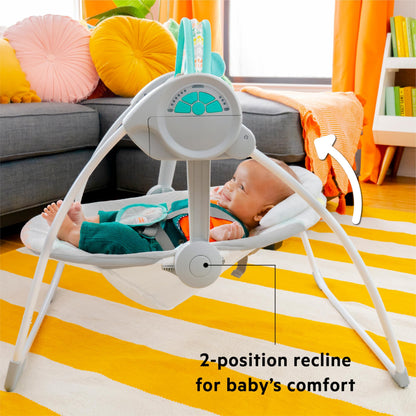 Bright Starts Portable Automatic 6-Speed Baby Swing with Adaptable Speed, Taggies, Music