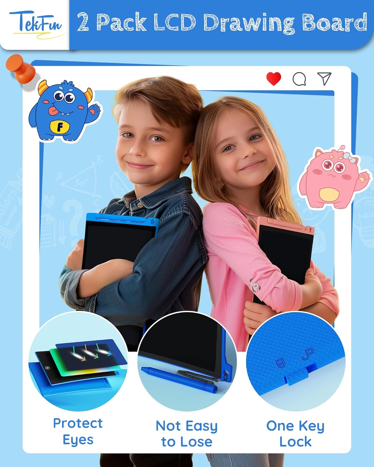TEKFUN Kids Toys,10in 2 Pack LCD Writing Tablet Coloring Doodle Drawing Board Pad for Kids with