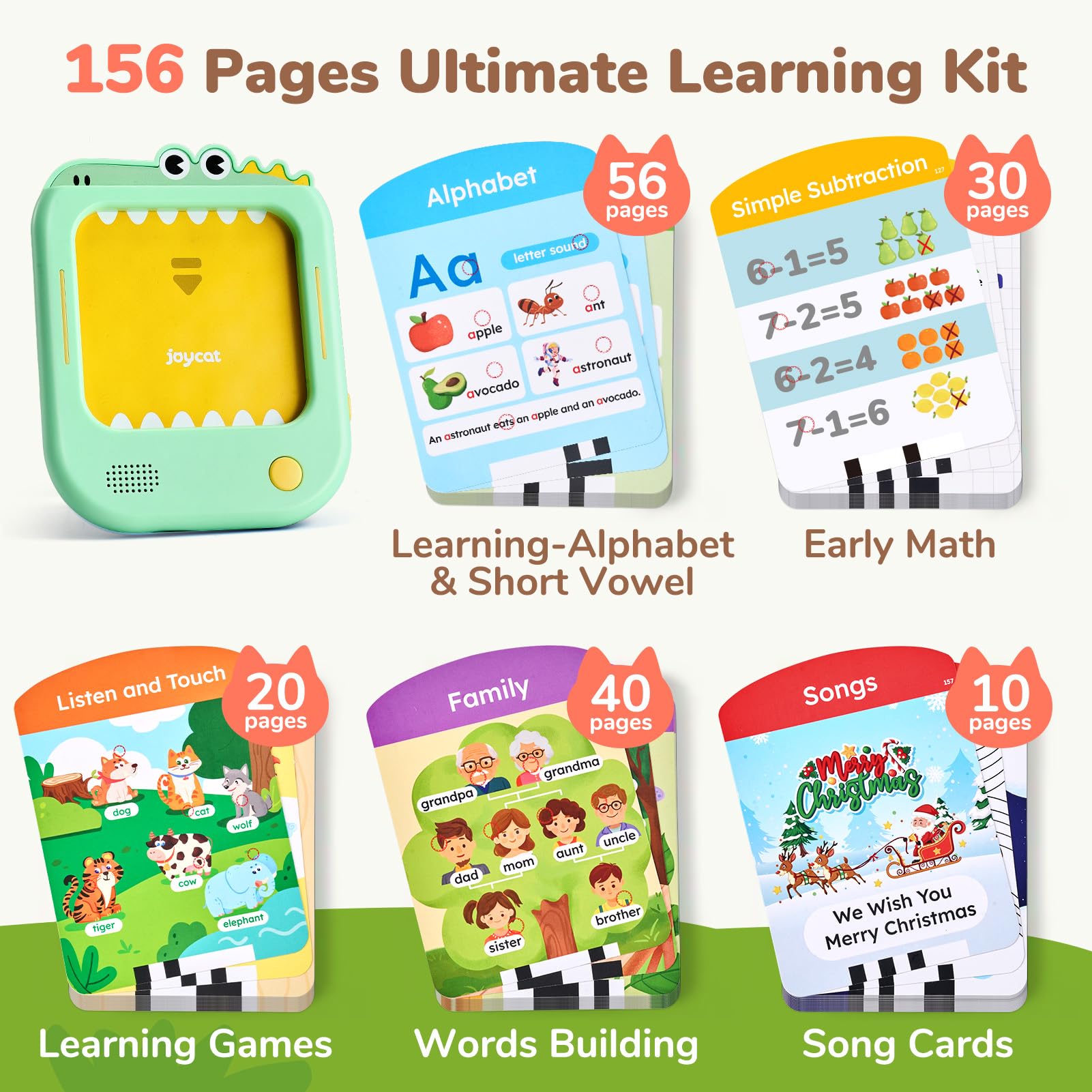 JoyCat Kids Learning Tablet, Learn to Read 156 Pages Talking Flash Cards