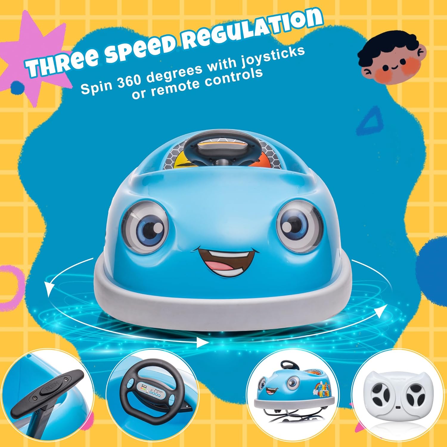 12V Dual Battery Electric Ride on Kids Bumper Car w/Remote Control,360 Degree Spin,Push Rod Rocker