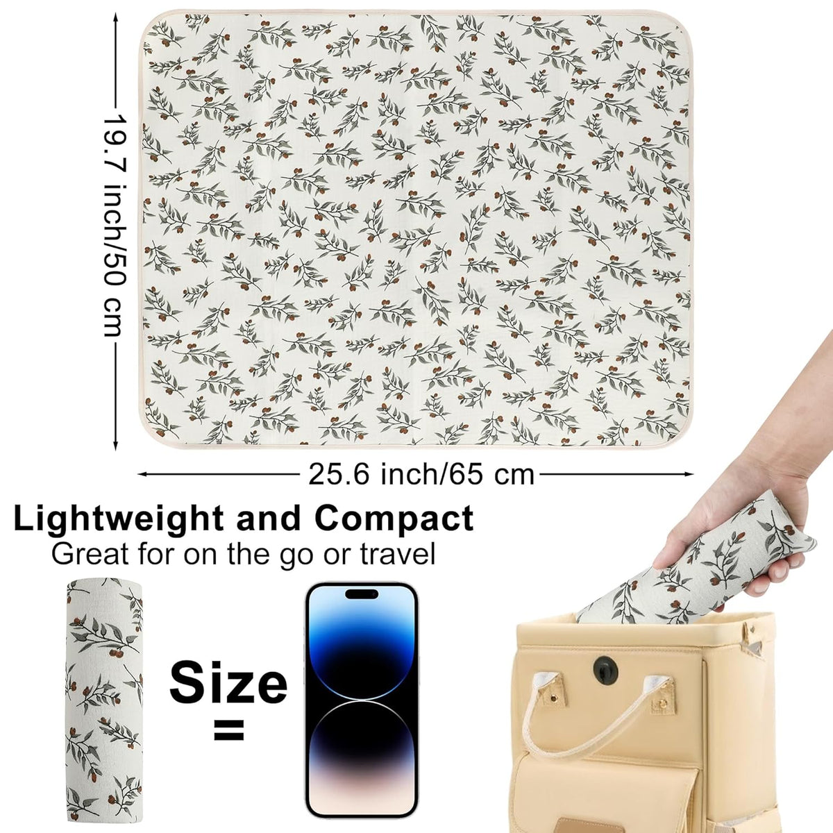 Baby Diaper Changing Pad, 19.7"x25.6" Waterproof Changing Pad Liners with 100% Muslin Cotton Front