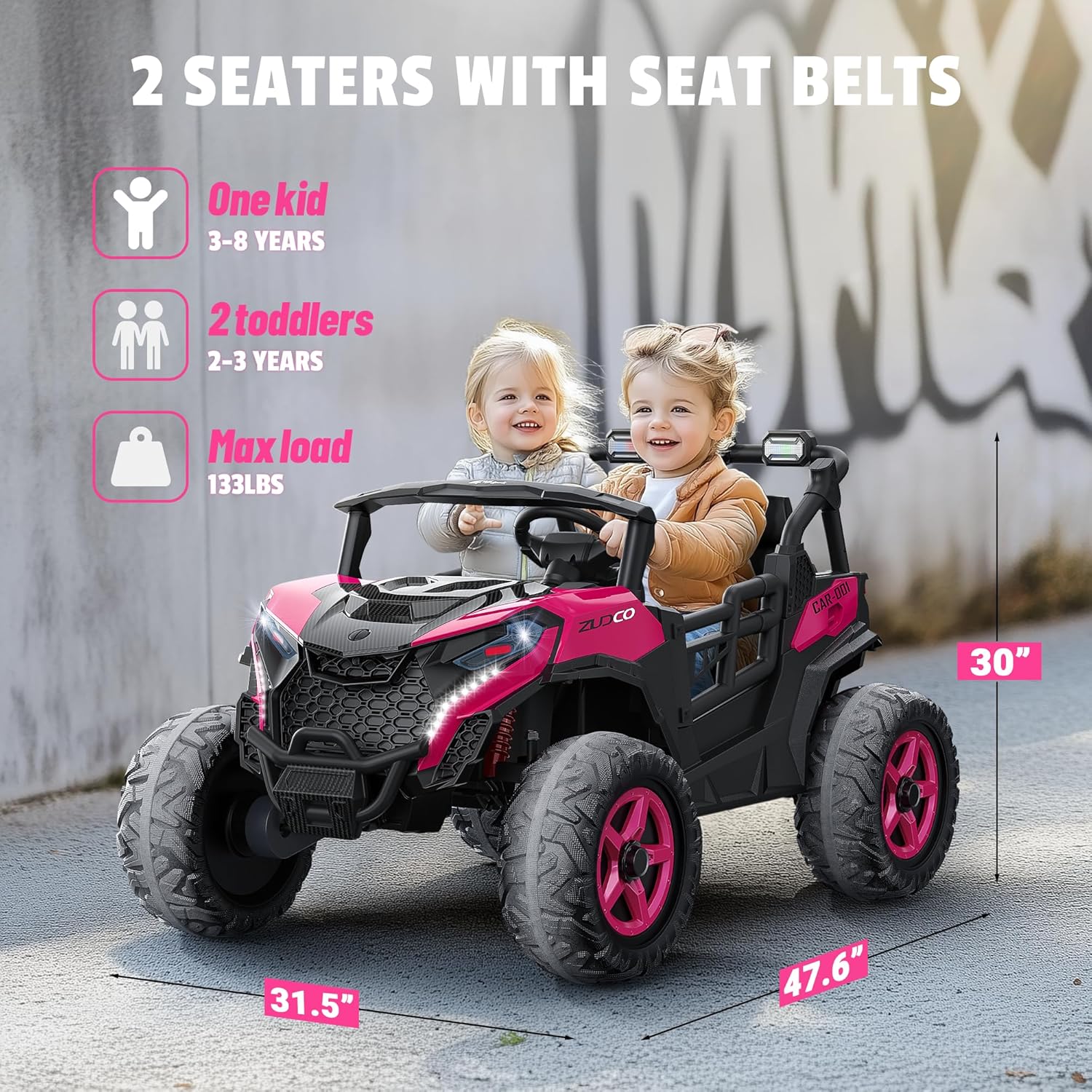 24V 2 Seater Ride on Car Truck, 4x200W, EVA Tires, 4WD/2WD, Rainbow Lights, Remote Control, Shock