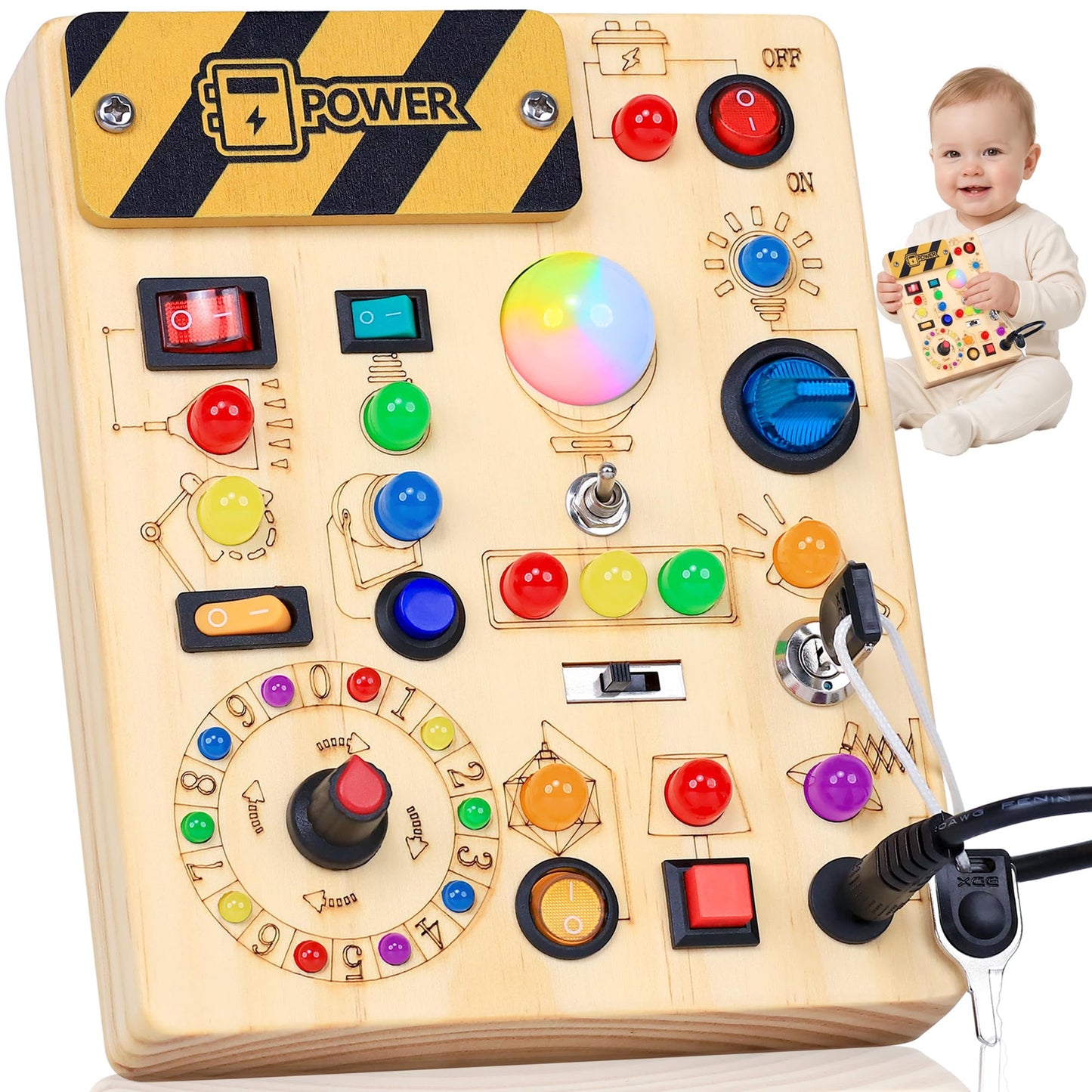 RichBoy Busy Boards, Lights Switch-Style, Wooden, 37-in-1, Medium