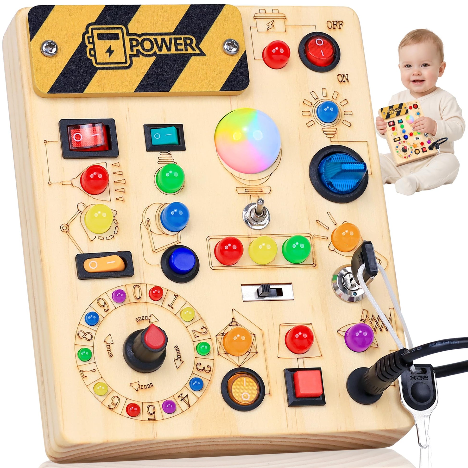 RichBoy Busy Boards, Lights Switch-Style, Wooden, 37-in-1, Medium