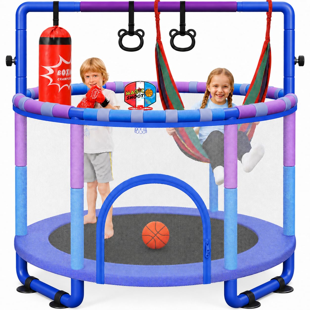Yohood 55" Trampoline for Kids with Enclosure, 6-in-1 Toddler Trampoline Indoor Outdoor, ASTM