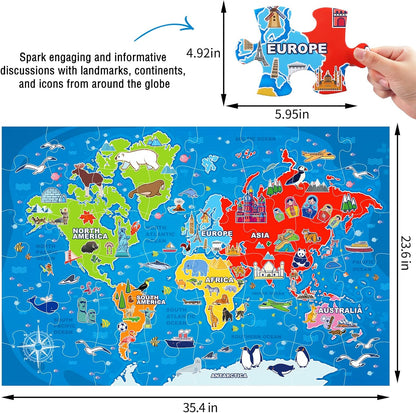 Jumbo Floor Puzzle for Kids,World Map Jigsaw Geography Puzzles,48 Piece Globe Atlas Puzzle with