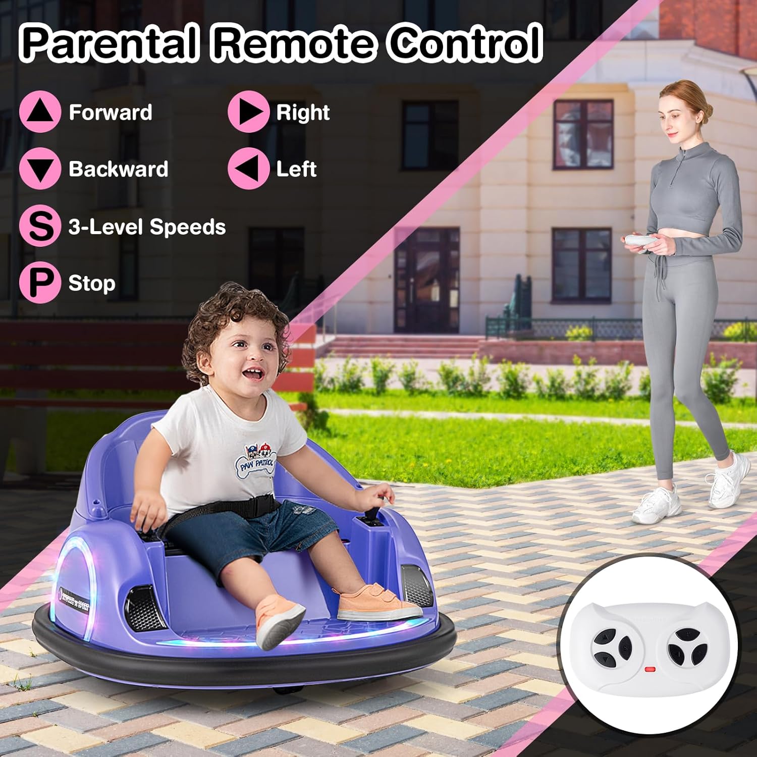 GLACER 12V Bumper Car, Electric Kids Bumper Car w/Parental Remote, 3-Speed, 360°Spin, Music, LED