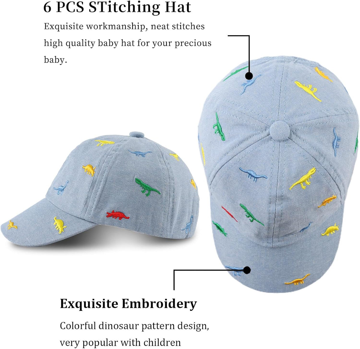 JANGANNSA Dinosaur Boys Girls Caps Embroidery Baby Baseball Caps Cotton Infant Toddler Kids Hat