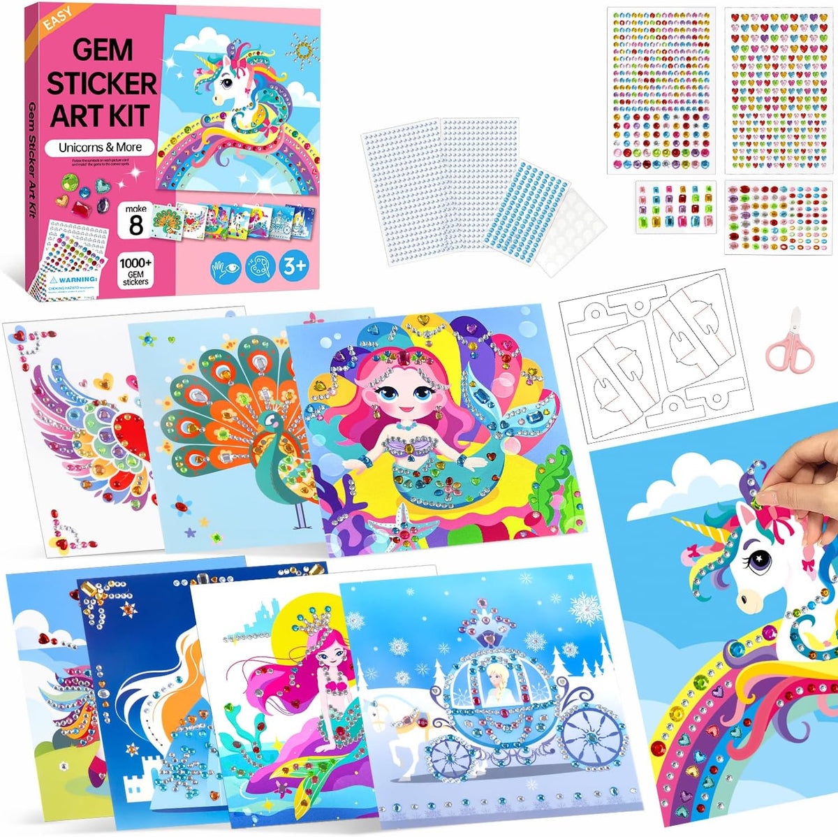Marlrin Gem Sticker Kit for Kids, 8 Unicorn Princess Themes, Crafts Kits for Girls Ages 4-8, Arts &