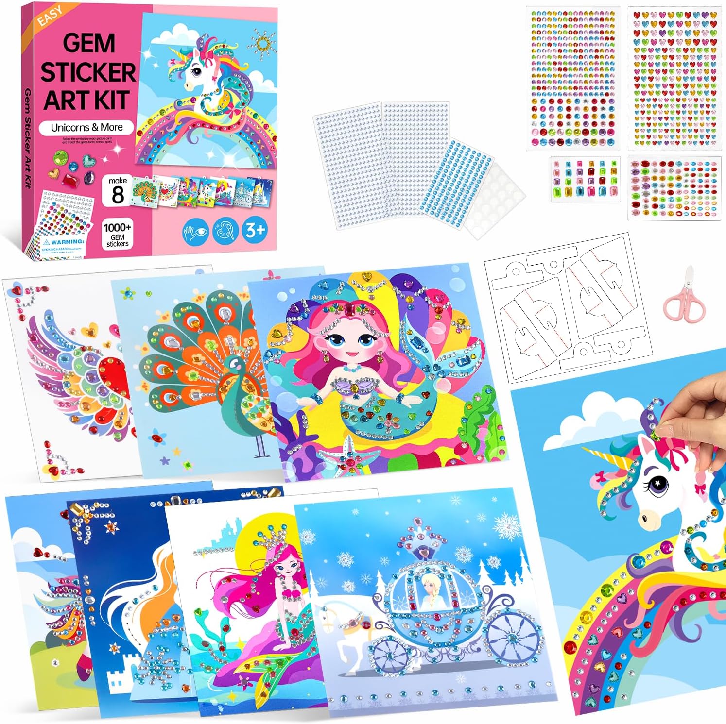 Marlrin Gem Sticker Kit for Kids, 8 Unicorn Princess Themes, Crafts Kits for Girls Ages 4-8, Arts &
