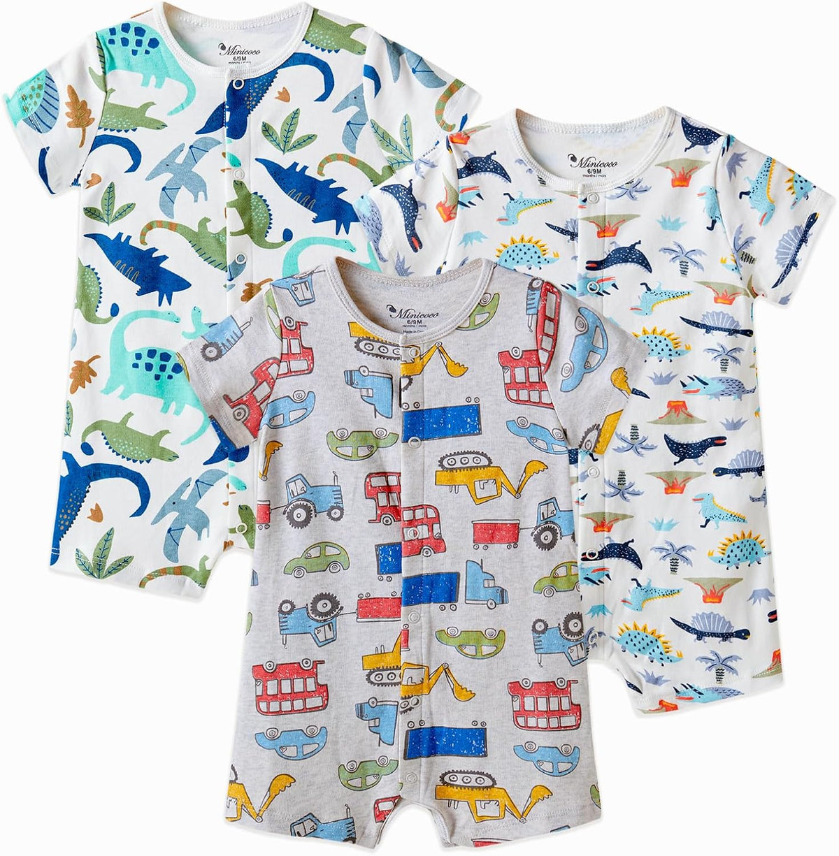 3-Pack 100% Cotton Baby Boy Rompers,0-24Months Short Sleeve Toddler Romper,Breathable Spring/Summer
