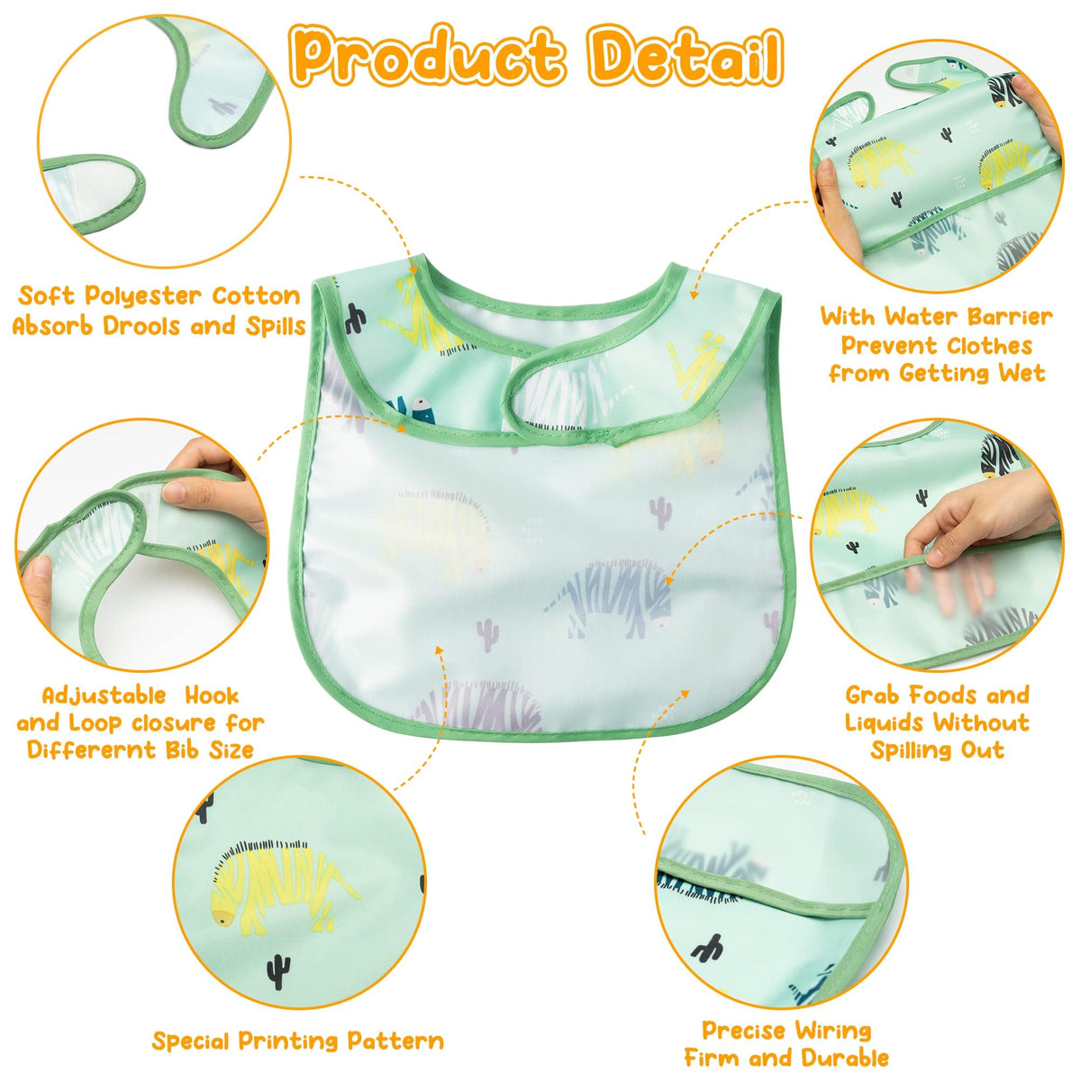 2ooya 6Pcs Waterproof Baby Bibs for Eating, Mess Proof Infant Feeding Bibs