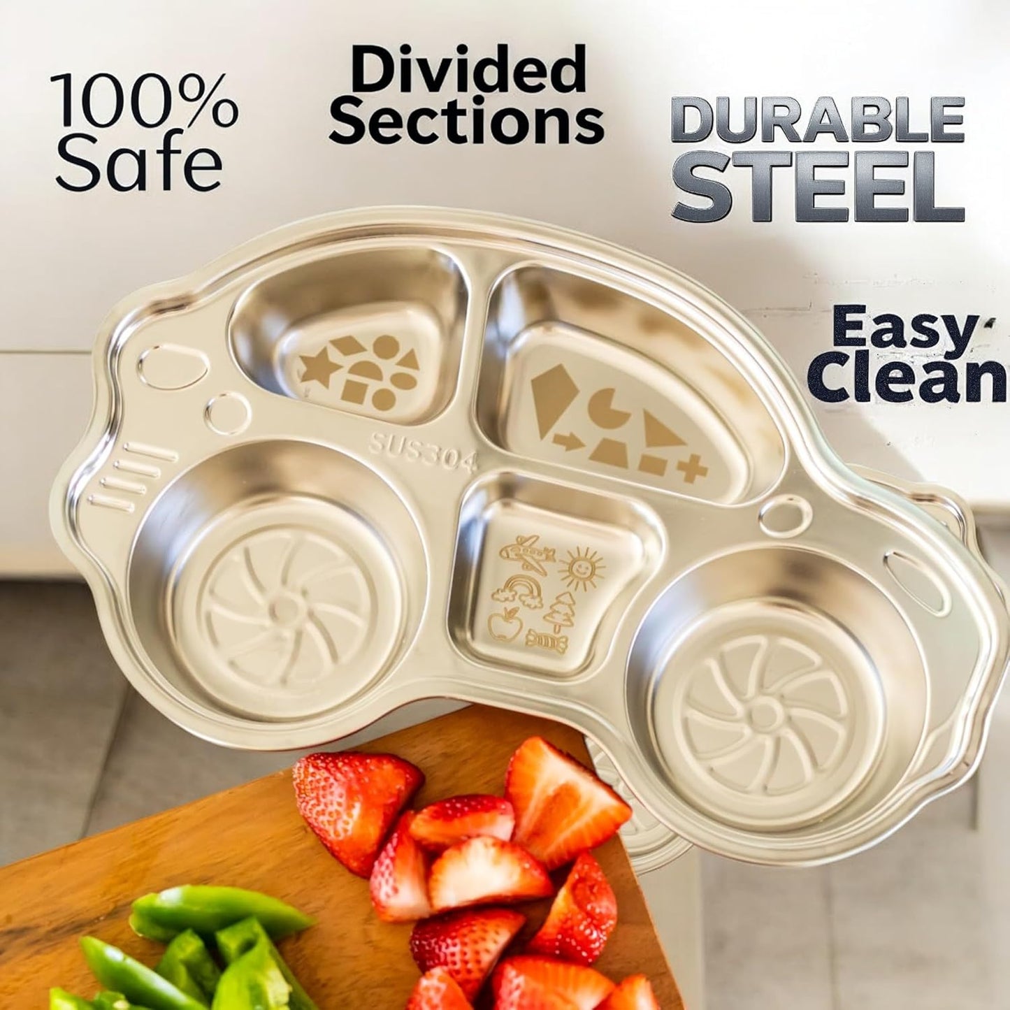 Stainless Steel Plates for Kids, Toddler Plate, Non Toxic Baby Dinnerware, BPA-Free Feeding Tray