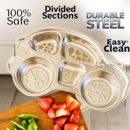 Stainless Steel Plates for Kids, Toddler Plate, Non Toxic Baby Dinnerware, BPA-Free Feeding Tray
