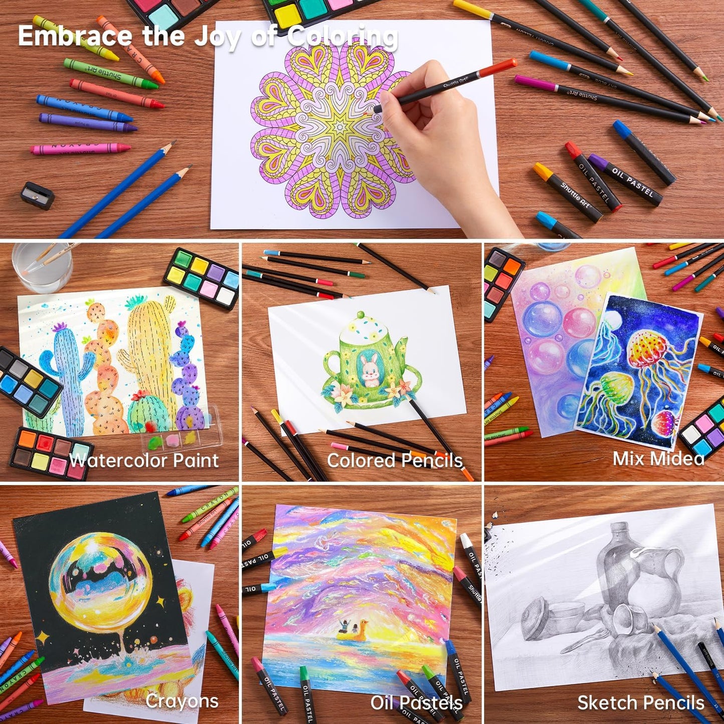 Shuttle Art 149 Piece Deluxe Art Set, Art Supplies in Wooden Case, Painting Drawing Art Kit with