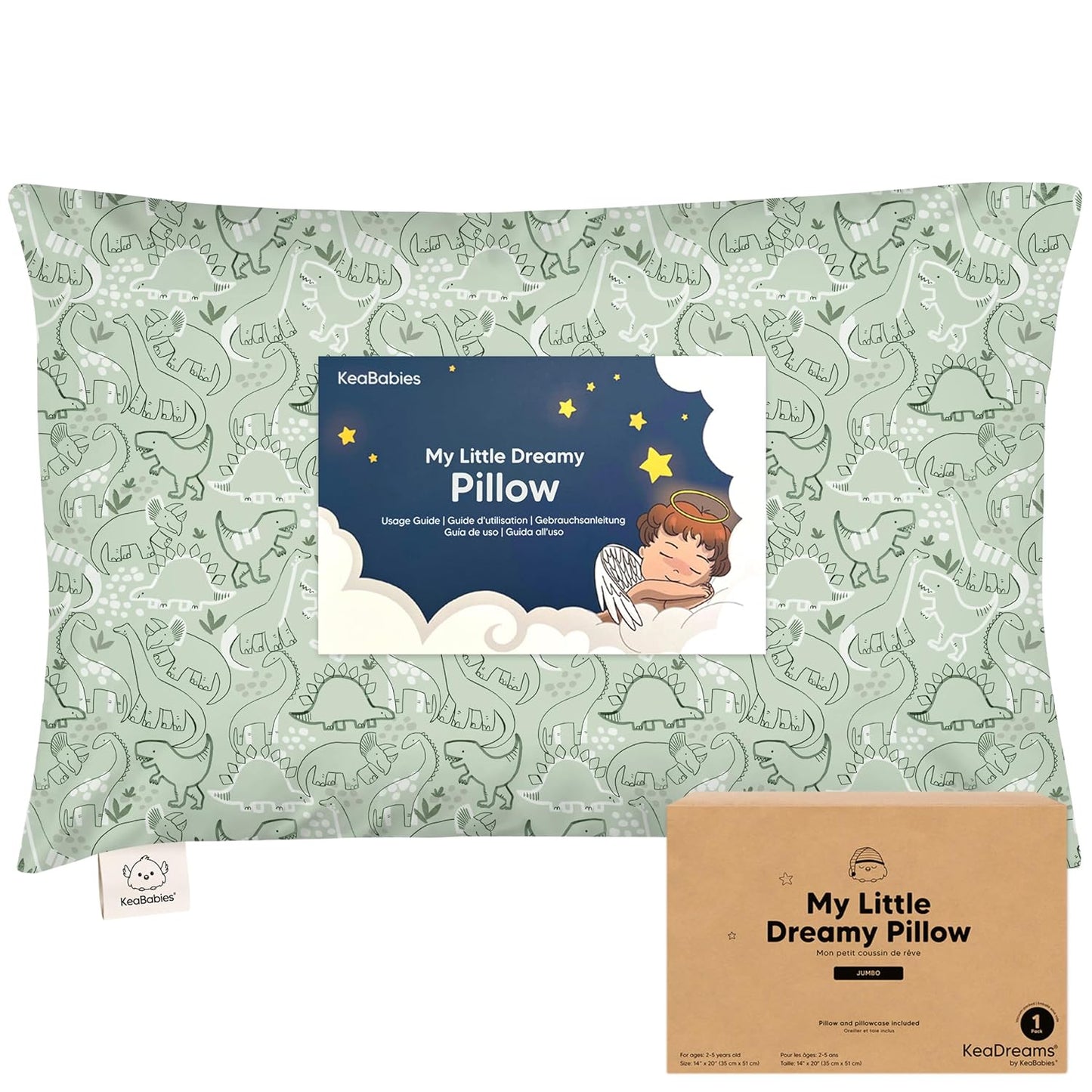 KeaBabies Toddler Pillow with Pillowcase, Jumbo 14X20 - Soft Organic Cotton Toddler Pillows for