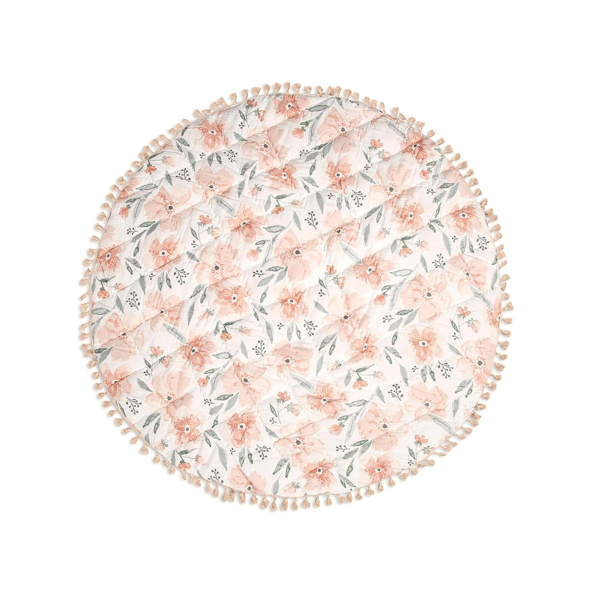 Crane Baby Padded Floor Mat, Pink Floral Nursery Decor, Activity Mat, 40" x 40", Baby Tummy Time