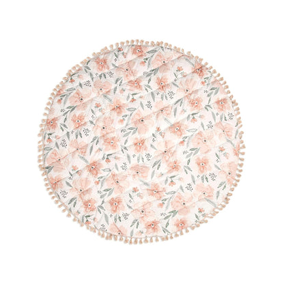 Crane Baby Padded Floor Mat, Pink Floral Nursery Decor, Activity Mat, 40" x 40", Baby Tummy Time