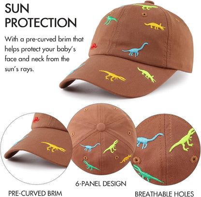 JANGANNSA Dinosaur Boys Girls Caps Embroidery Baby Baseball Caps Cotton Infant Toddler Kids Hat