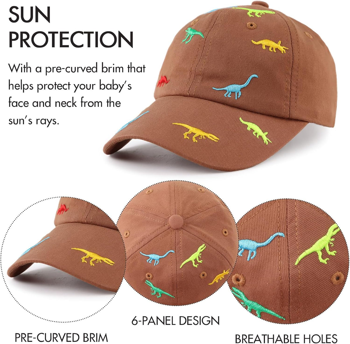 JANGANNSA Dinosaur Boys Girls Caps Embroidery Baby Baseball Caps Cotton Infant Toddler Kids Hat