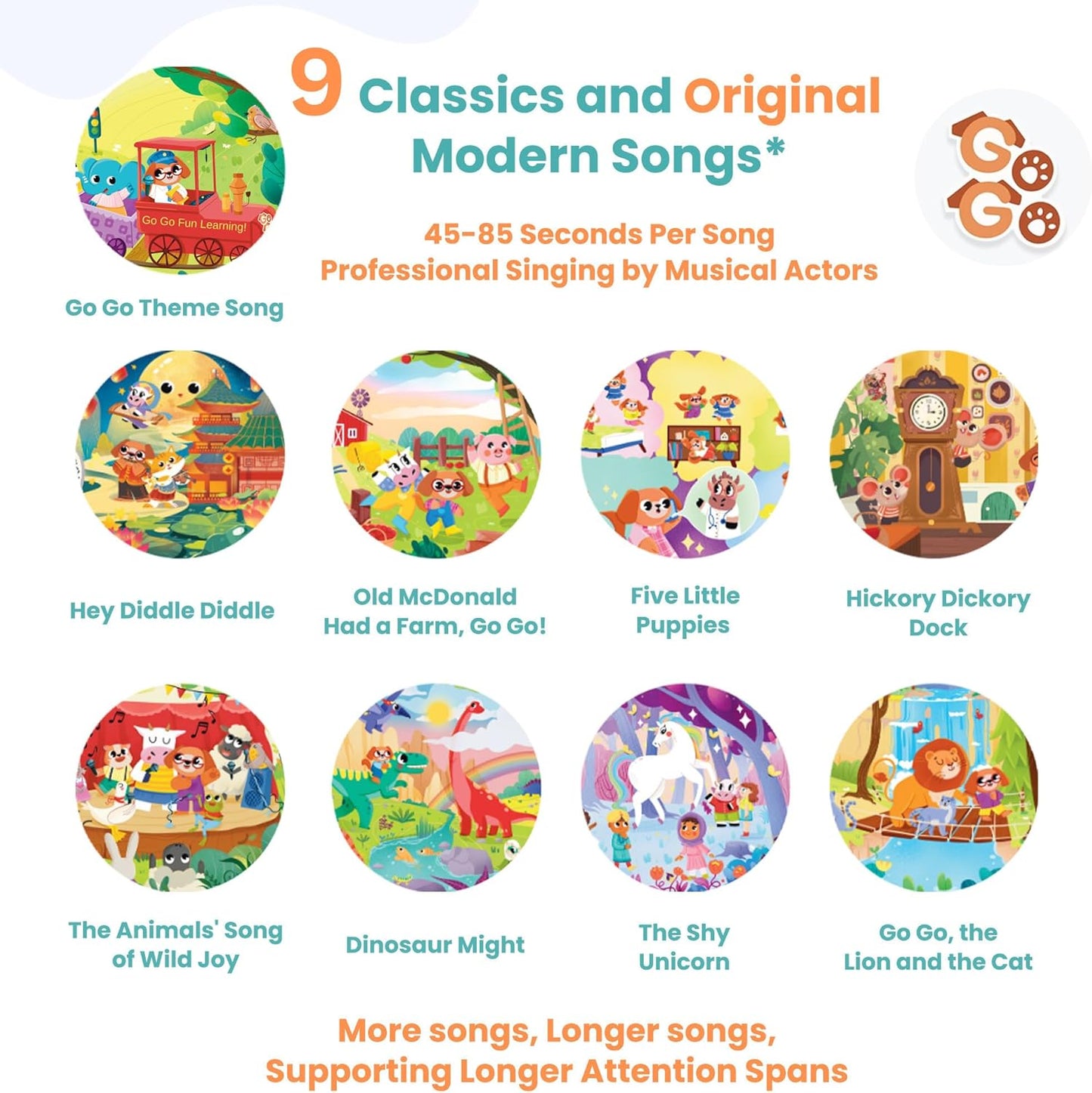 GO GO 9 Creative Animal Nursery Rhymes: Interactive Book for 1 Year Old, Sound Books for Toddlers