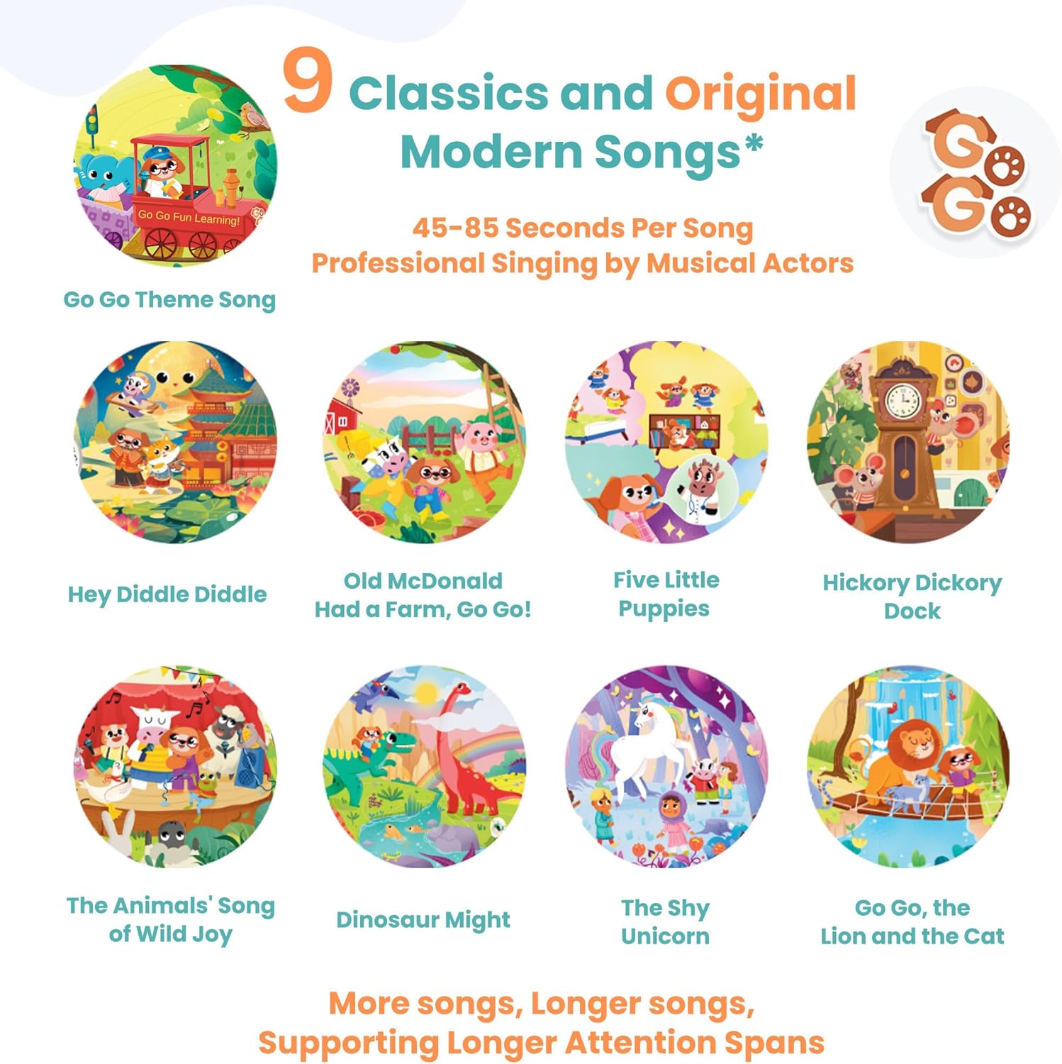 GO GO 9 Creative Animal Nursery Rhymes: Interactive Book for 1 Year Old, Sound Books for Toddlers