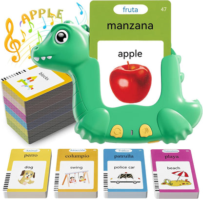Spanish and English Talking Flash Cards for Toddlers with 510 Sight Words, Dinosaur Shaped