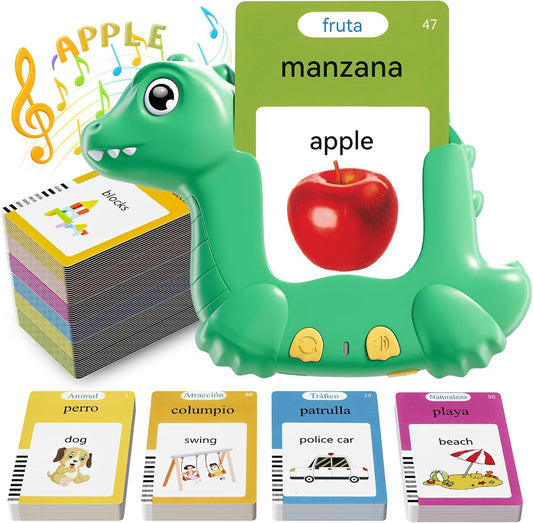 Spanish and English Talking Flash Cards for Toddlers with 510 Sight Words, Dinosaur Shaped