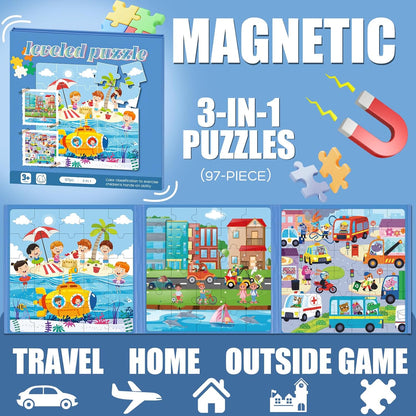 Magnetic Puzzles for Toddlers 3-5, 75-Pieces Travel Toys, Transportation Puzzles Ages 4-6