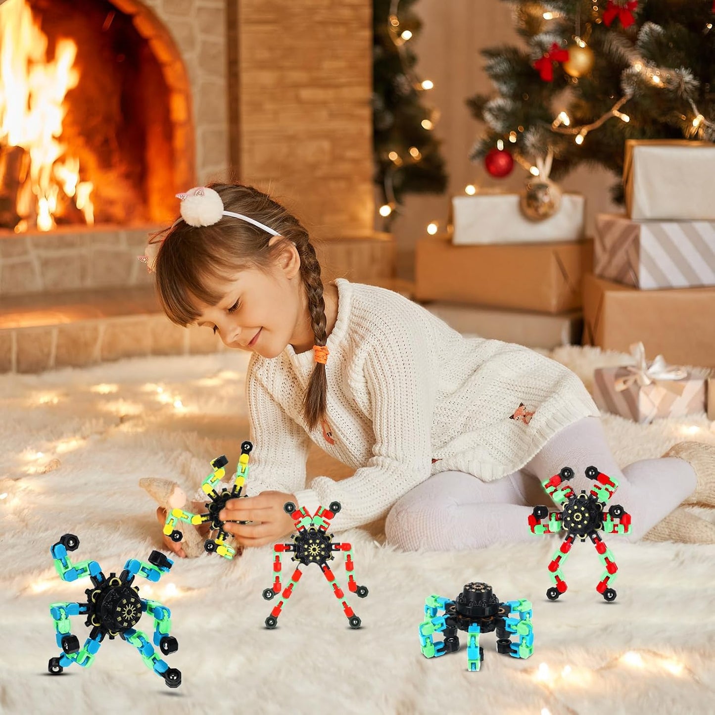 100 Pcs Funny Sensory Fidget Toy Bulk Transformable Chain Robot Finger Toys Fidget Spinners Stress
