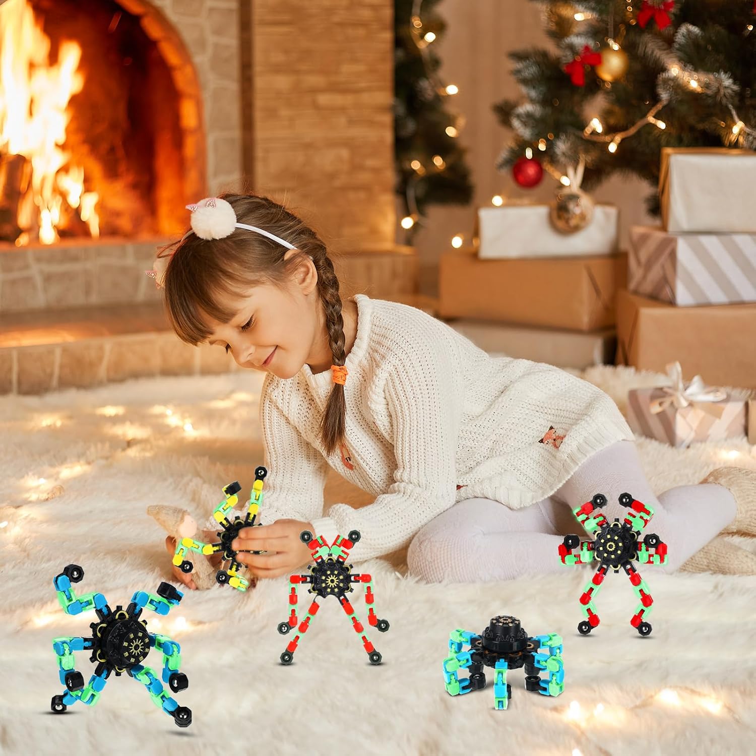 100 Pcs Funny Sensory Fidget Toy Bulk Transformable Chain Robot Finger Toys Fidget Spinners Stress