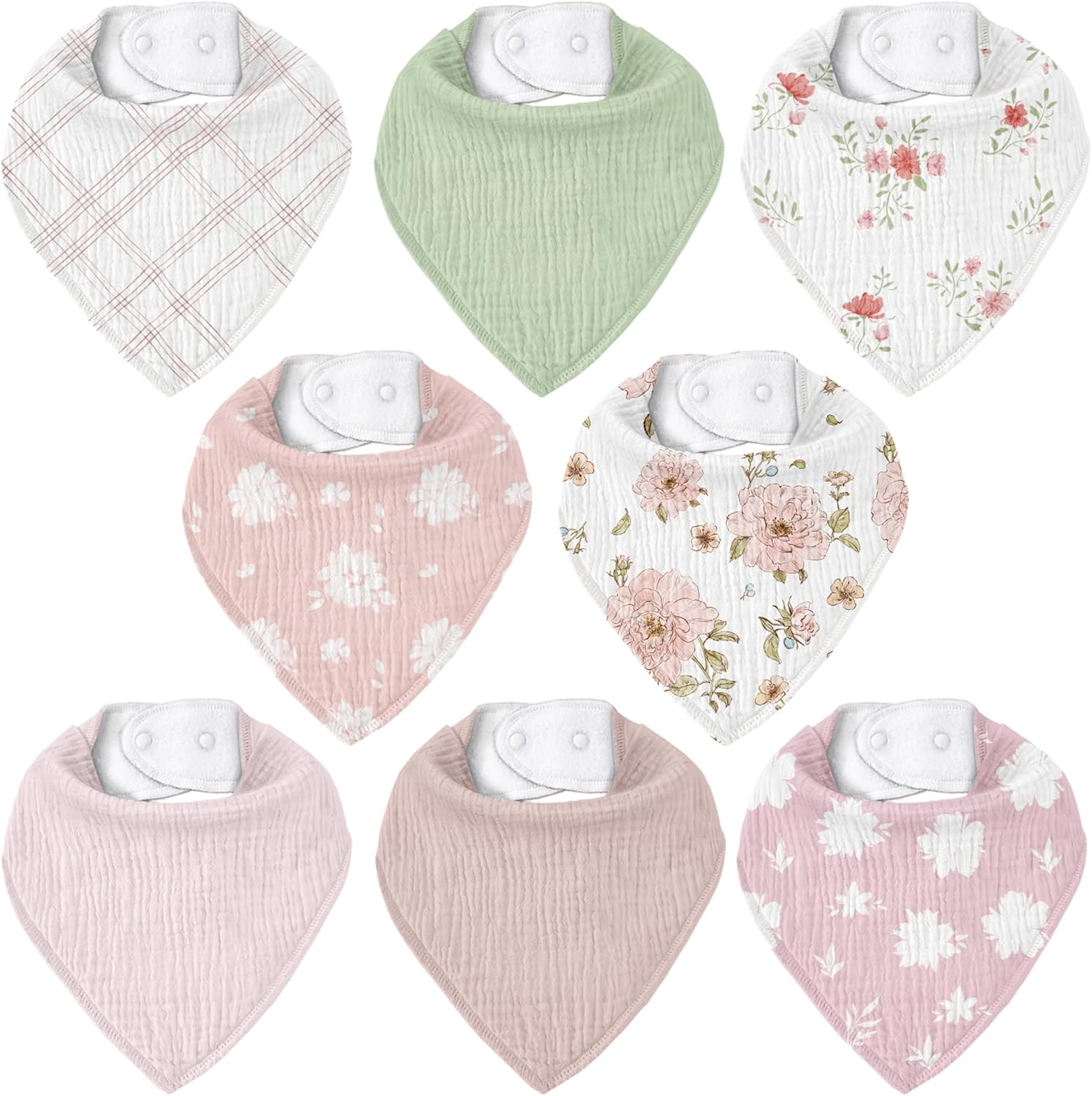 Muslin Baby Bibs 8 Pack, Baby Bandana Drool Bib for Drooling and Teething, Cotton Soft Absorbent