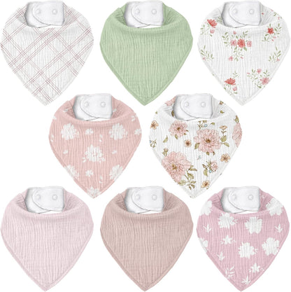 Muslin Baby Bibs 8 Pack, Baby Bandana Drool Bib for Drooling and Teething, Cotton Soft Absorbent