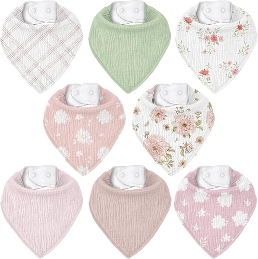 Muslin Baby Bibs 8 Pack, Baby Bandana Drool Bib for Drooling and Teething, Cotton Soft Absorbent