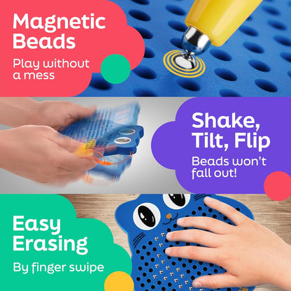 Magnetic Drawing Board for Kids & Toddlers with Beads and Magnet Stylus Pen - Magnetic Travel Toy