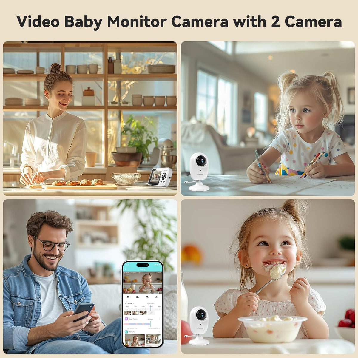 ebemate WiFi Video Baby Monitor with 2 Camera,2.8" Display with 1500Ft Long Range,WiFi On/Off,1080P