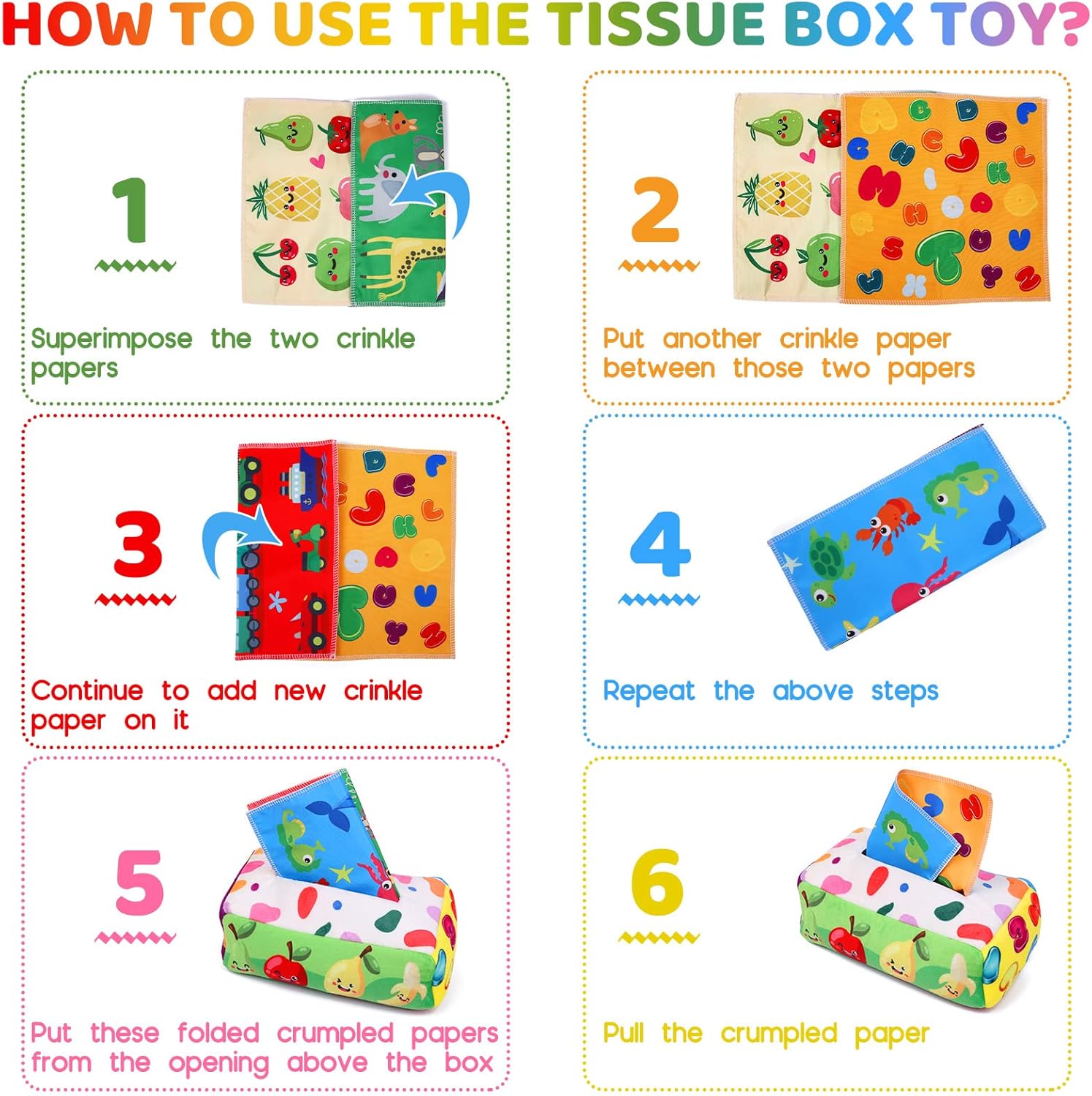 Baby Toys 6 to 12 Months - Tissue Box Toy Montessori for Babies 6-12 Months, Soft Stuffed High