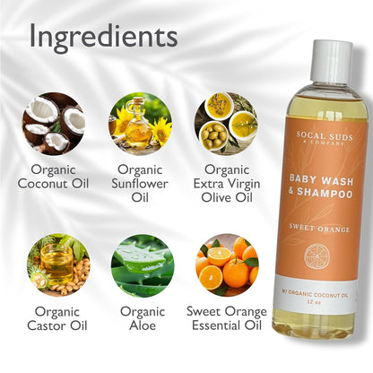SoCal Suds & Company Baby Shampoo & Body Wash, 2-in-1 Organic Gel-Gentle Castile Soap with