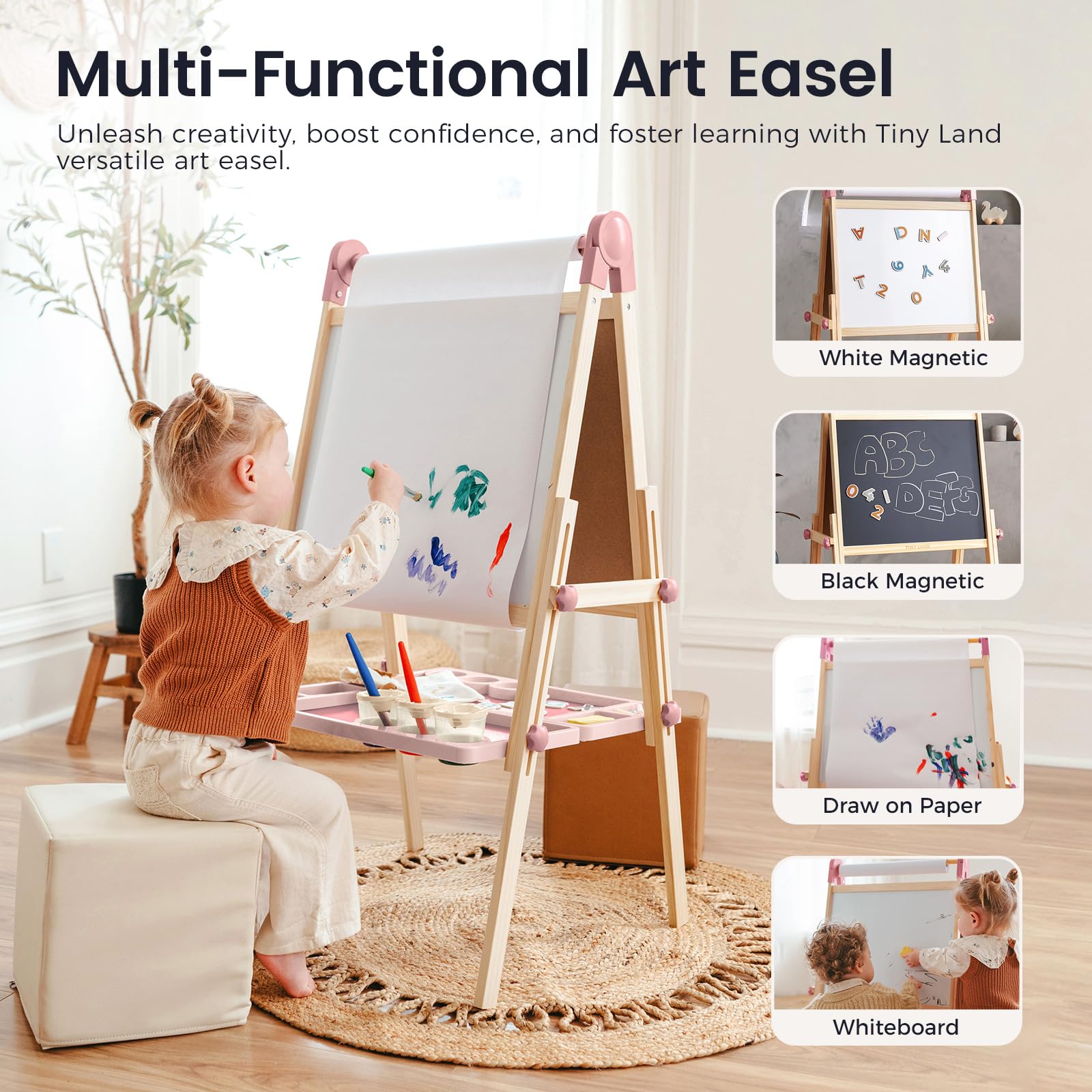 Tiny Land Foldable Wooden Kids Easel with Magnetic Letters & Numbers