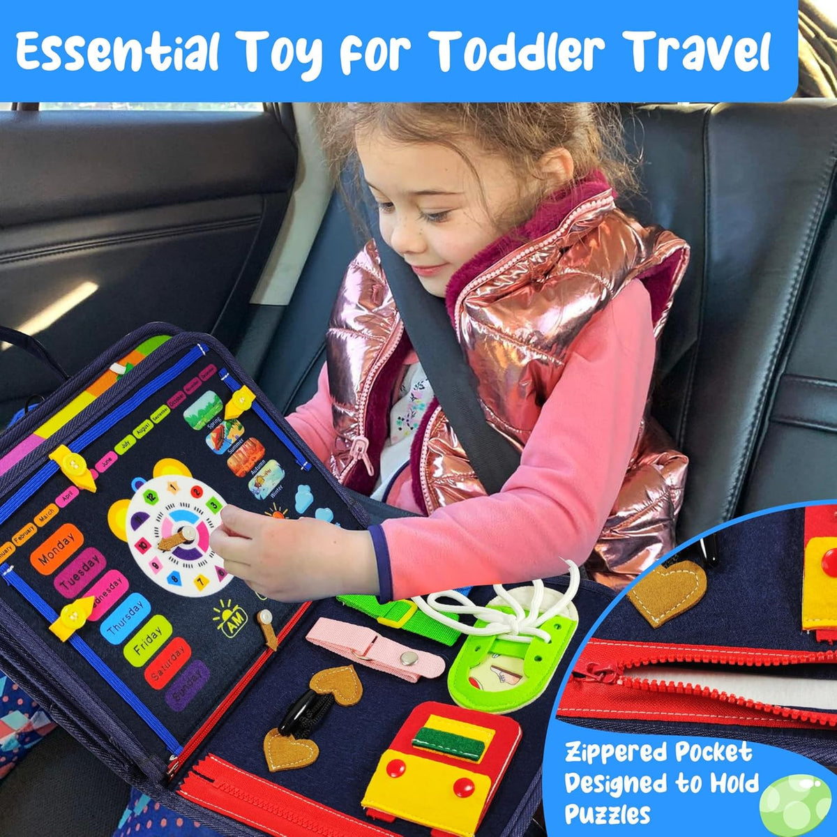 TenFans Busy Board - Montessori Toys for 1 2 3 4 Year Old - Sensory Toys for Toddlers 1-4 - Gifts